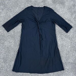 Eileen Fisher Women's XL Black Twist Front Dress 3/4 Sleeve V-Neck Rayon Blend